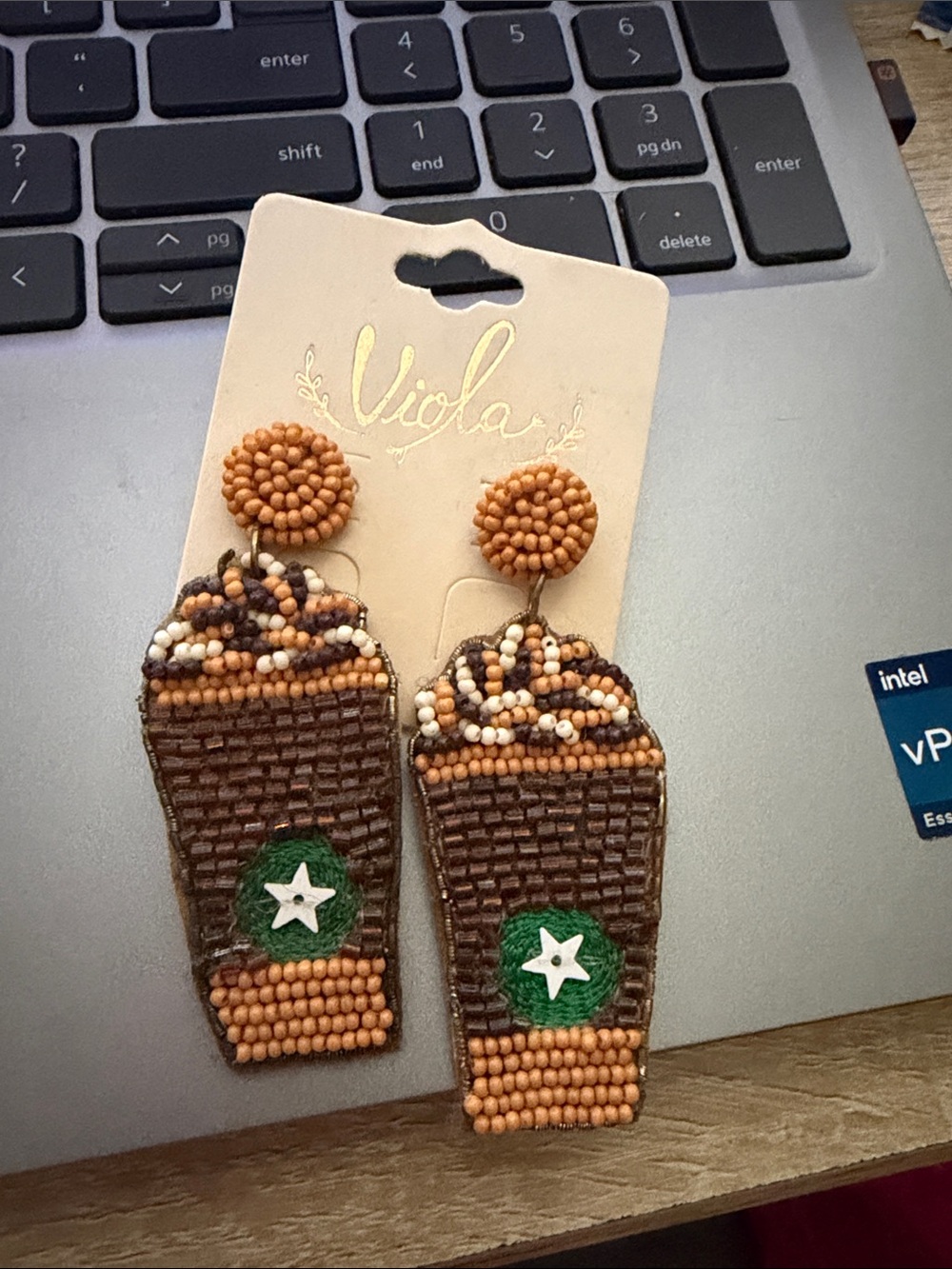 NWT-Viola Beaded Frappuccino Cup Dangle Earrings